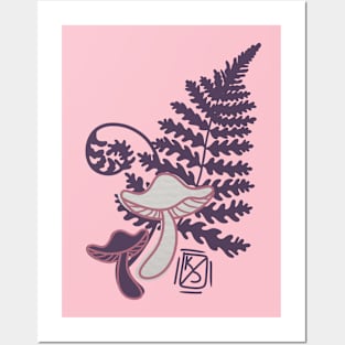 Pink Mushroom and Fern Posters and Art